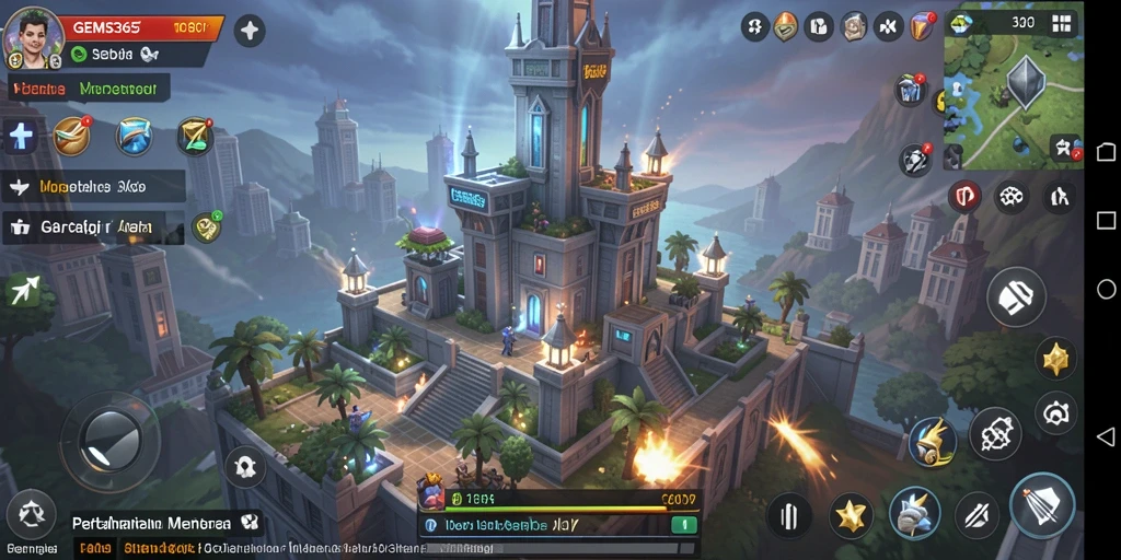 Tampilan gameplay menarik dari GEMS365 dengan menara yang beragam.