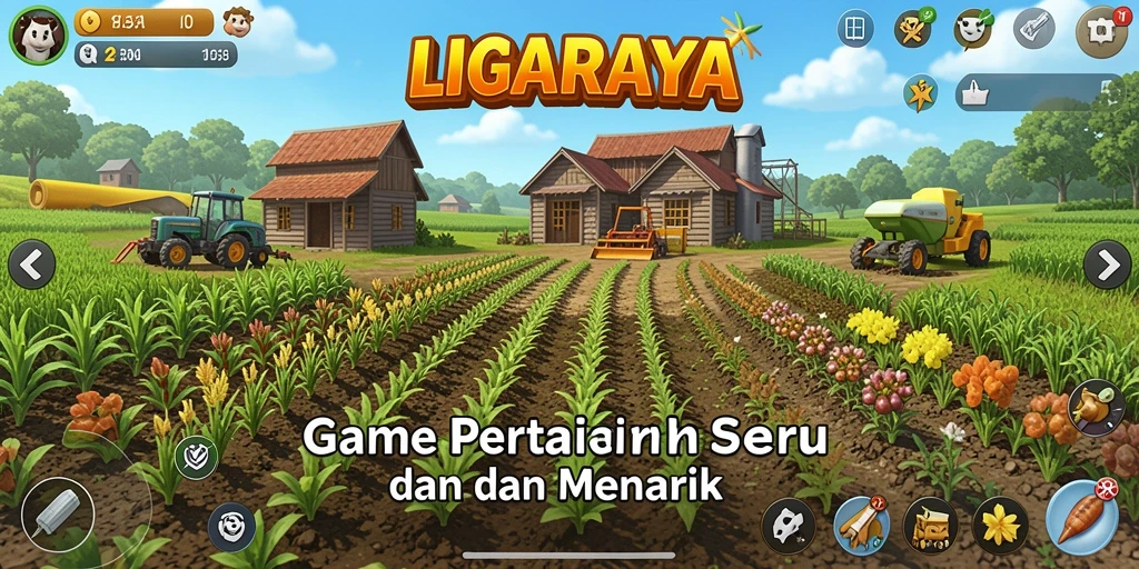 Tampilan gameplay LIGARAYA dengan kegiatan bertani yang seru.