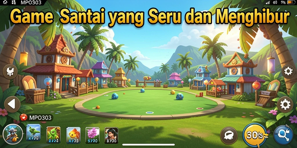 Screenshot MPO303 menampilkan gameplay santai yang penuh warna.
