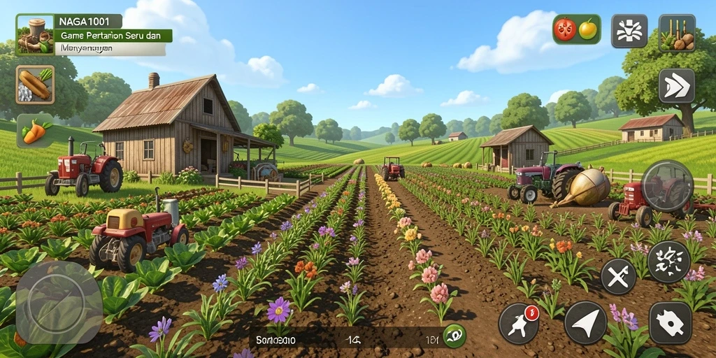Screenshot gameplay menunjukkan aktivitas bertani yang seru dan interaktif.