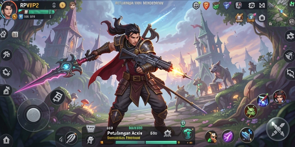 Screenshot gameplay RPVIP2 menunjukkan aksi pertarungan seru di dunia fantasi.